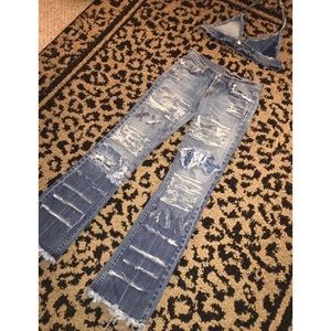 Custom Distressed Denim Two Piece💦